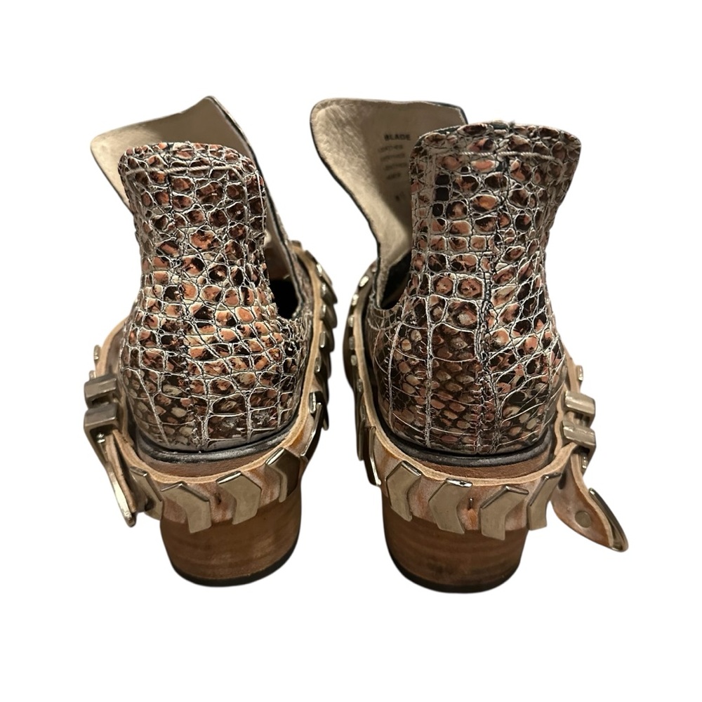 FREEBIRD by Steven Pink Blade Croc Embossed Studded Block Heel Ankle Bootie - Picture 4 of 12